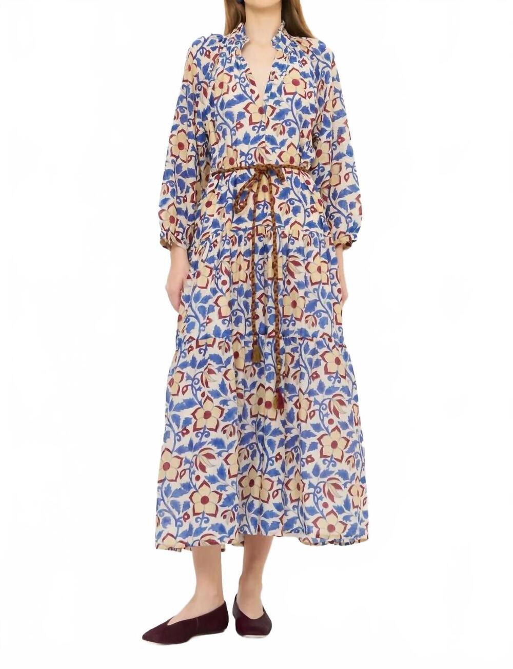 NEW OLIPHANT cuff sleeve tie waist maxi dress in kildare blue - Picture 3 of 3